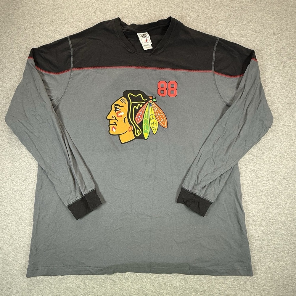 NHL Chicago Blackhawks Hockey Long Sleeve Patrick Kane 88 Shirt Mens 2XL Gray